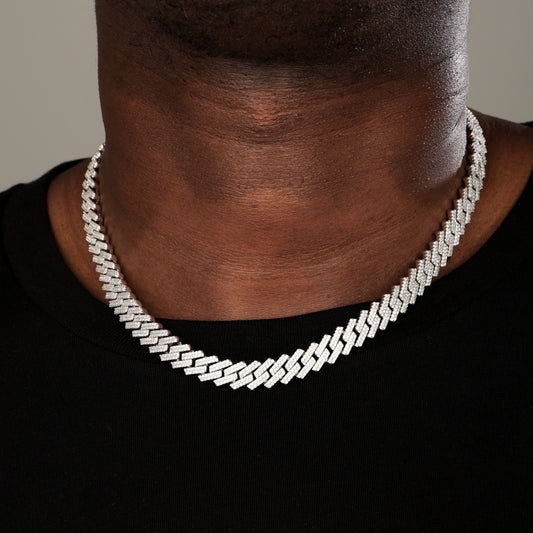 10MM 925 Silver Moissanite Prong Cuban Link Chain White Gold