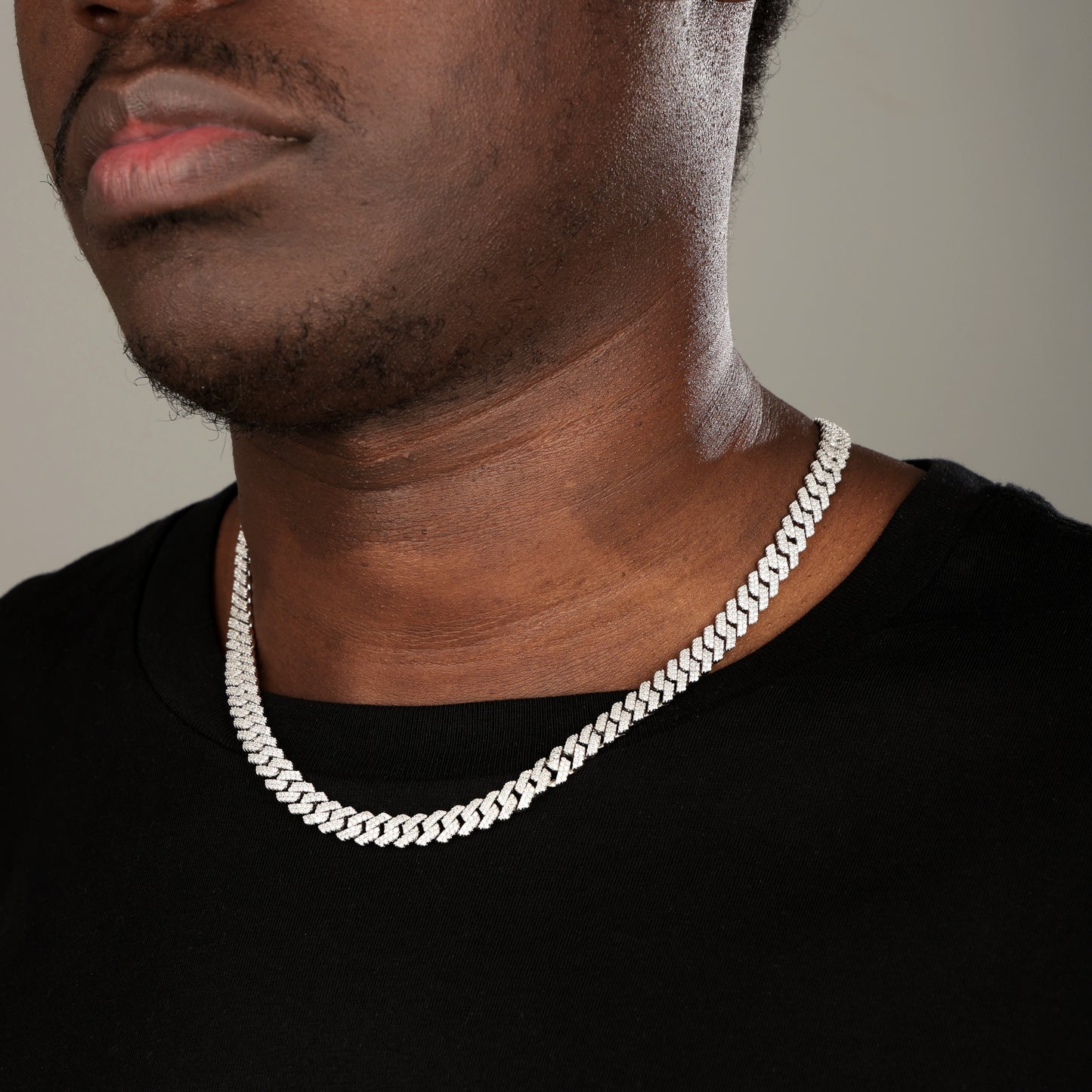 8MM 925 Silver Moissanite Prong Cuban Link Chain White Gold