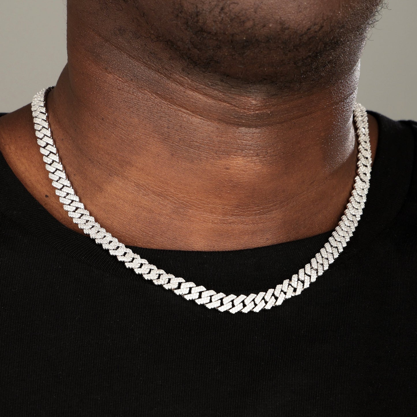 8MM 925 Silver Moissanite Prong Cuban Link Chain White Gold