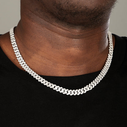 8MM 925 Silver Moissanite Prong Cuban Link Chain White Gold