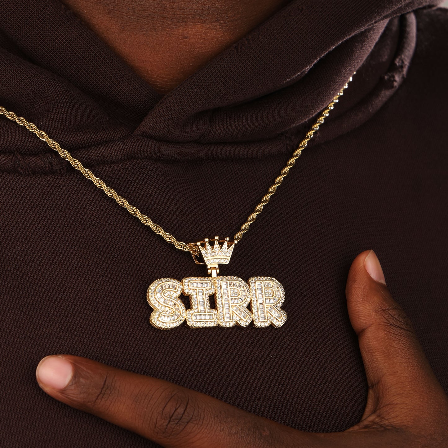 Custom Baguette Letter Name Necklace 18K Gold