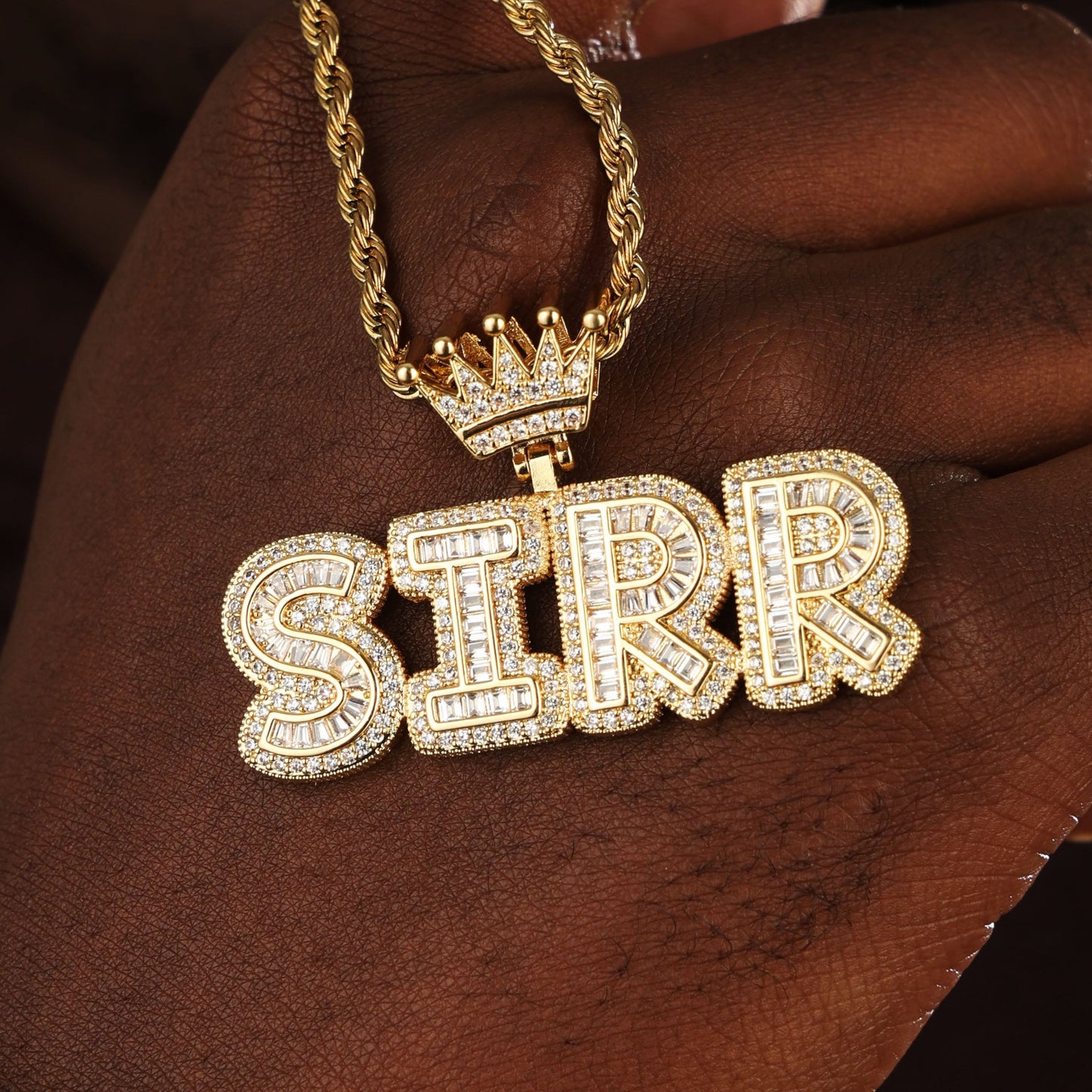Custom Baguette Letter Name Necklace 18K Gold