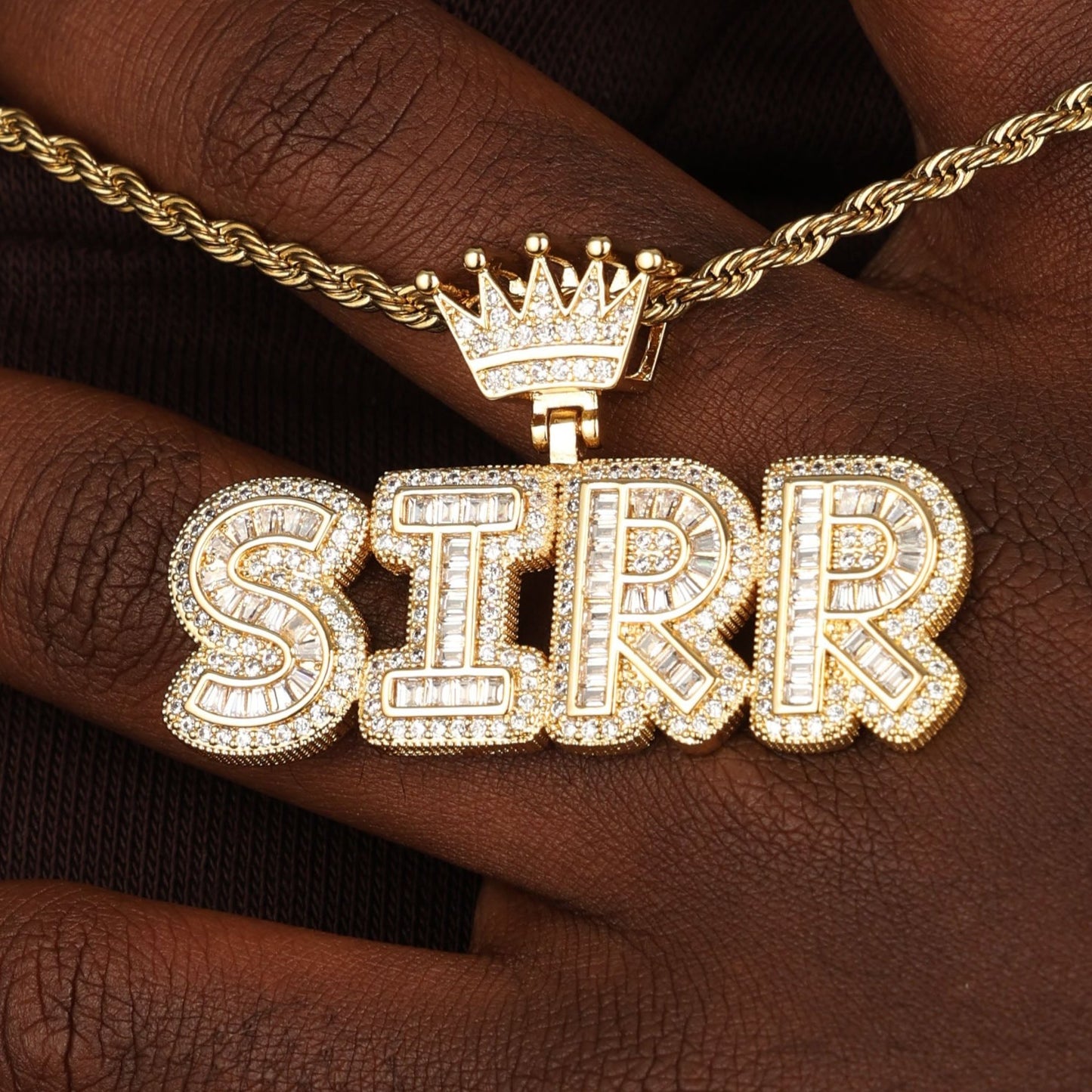 Custom Baguette Letter Name Necklace 18K Gold