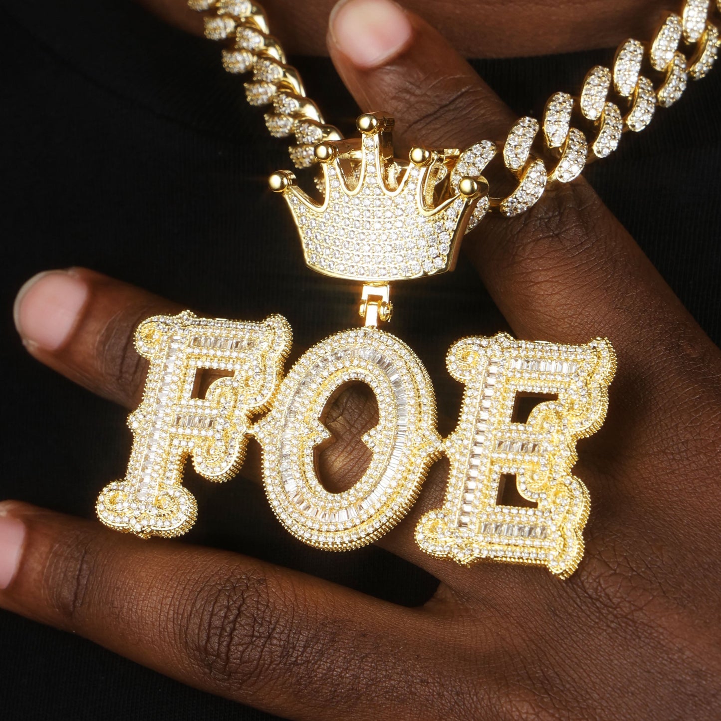 Custom Baguette Letters Pendant 18K Gold