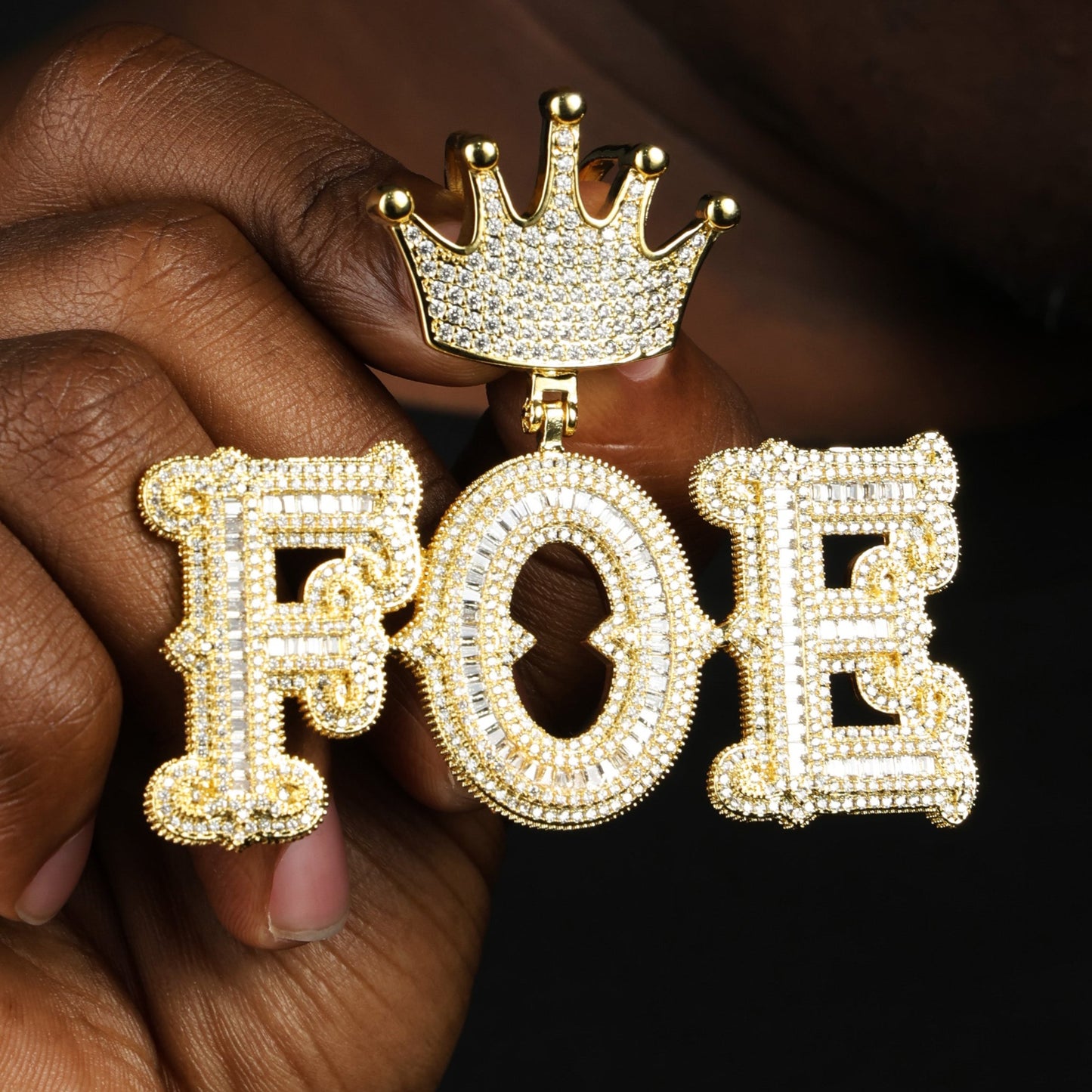 Custom Baguette Letters Pendant 18K Gold