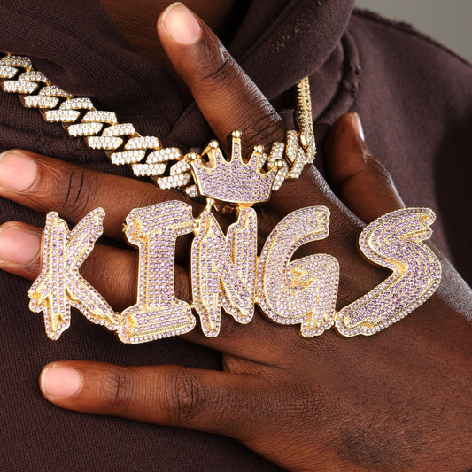 Custom Purple Letter Name Necklace 18K Gold