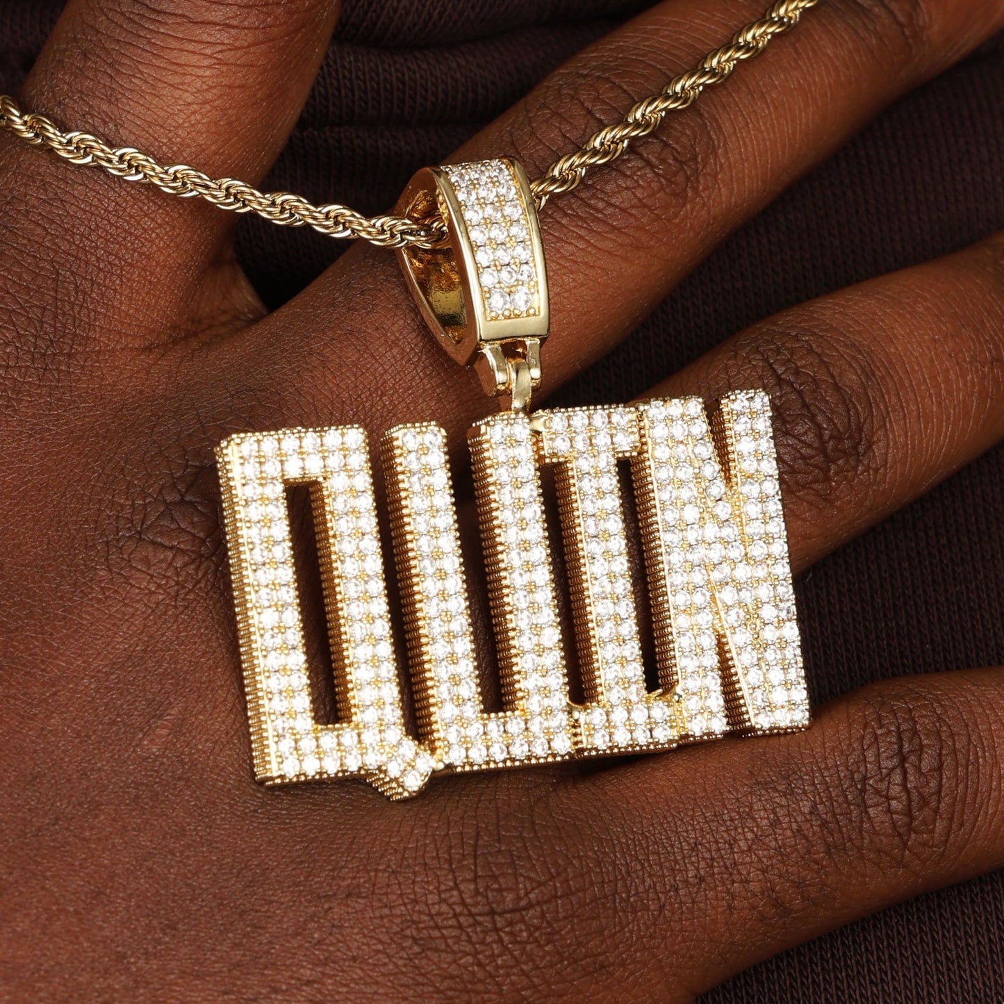 Custom  Letters Diamond Name Pendant 18K Gold