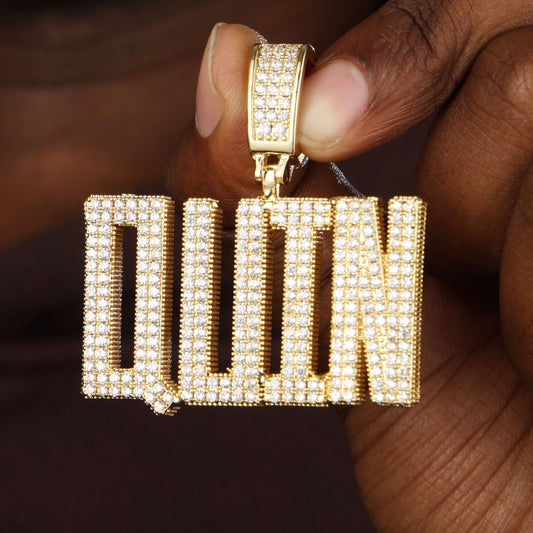 Custom  Letters Diamond Name Pendant 18K Gold