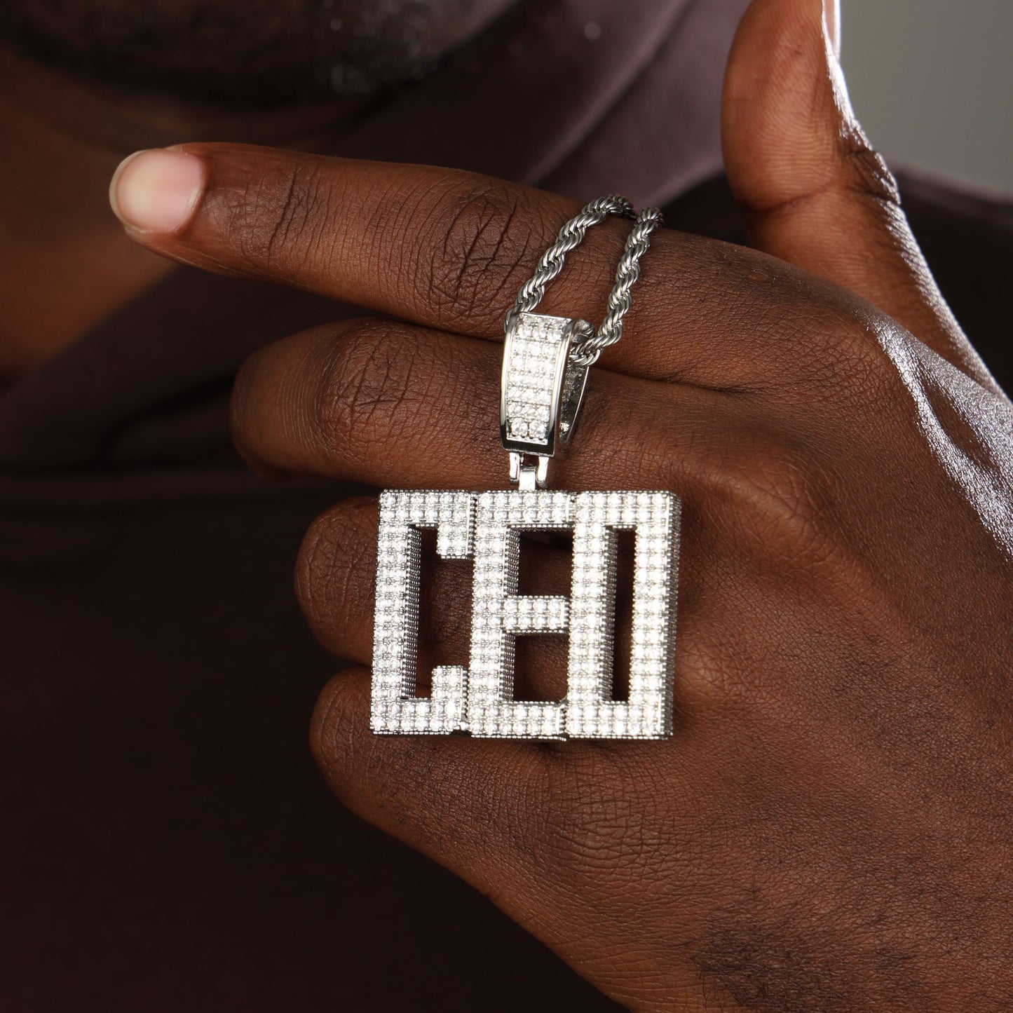 Custom  Letters Diamond Name Pendant White Gold