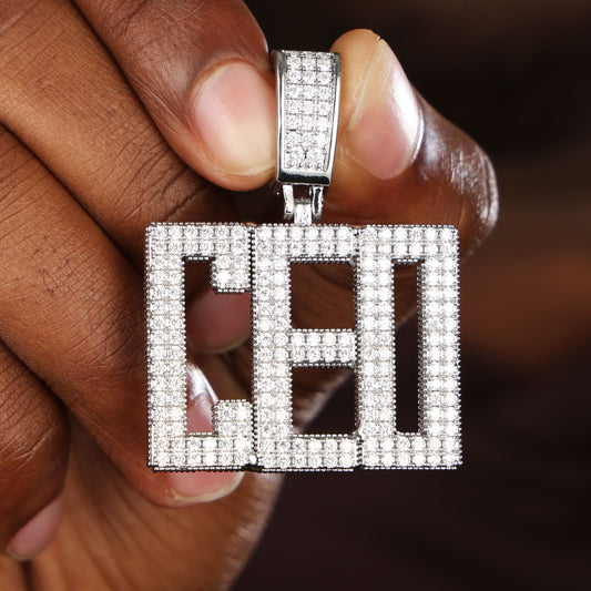 Custom  Letters Diamond Name Pendant White Gold