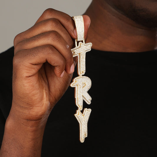 Custom Iced Letter Name Necklace 18K Gold