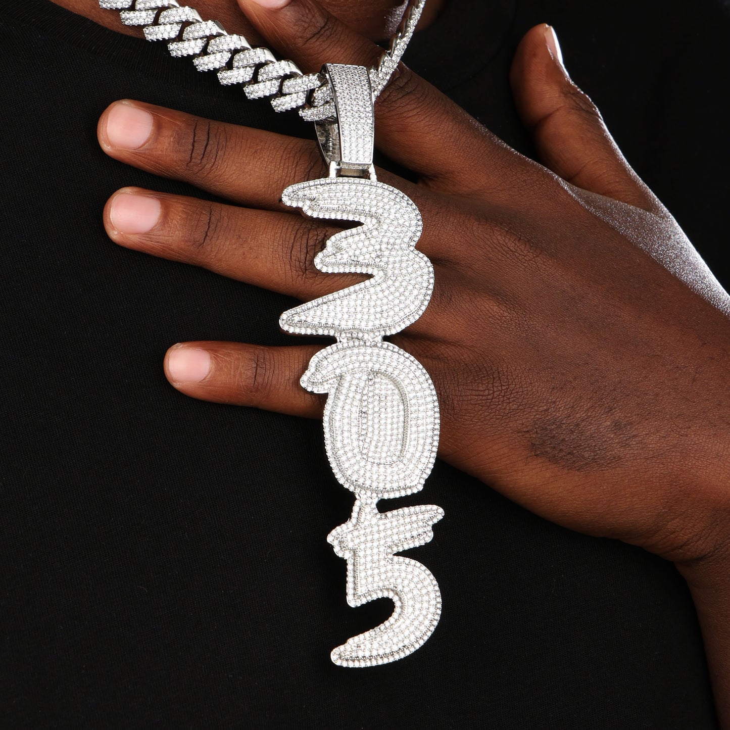 Custom Iced Letter Name Necklace White Gold