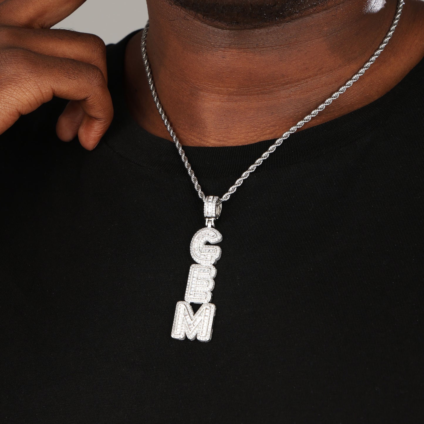 Iced Custom Baguette Letter Name Pendant White Gold