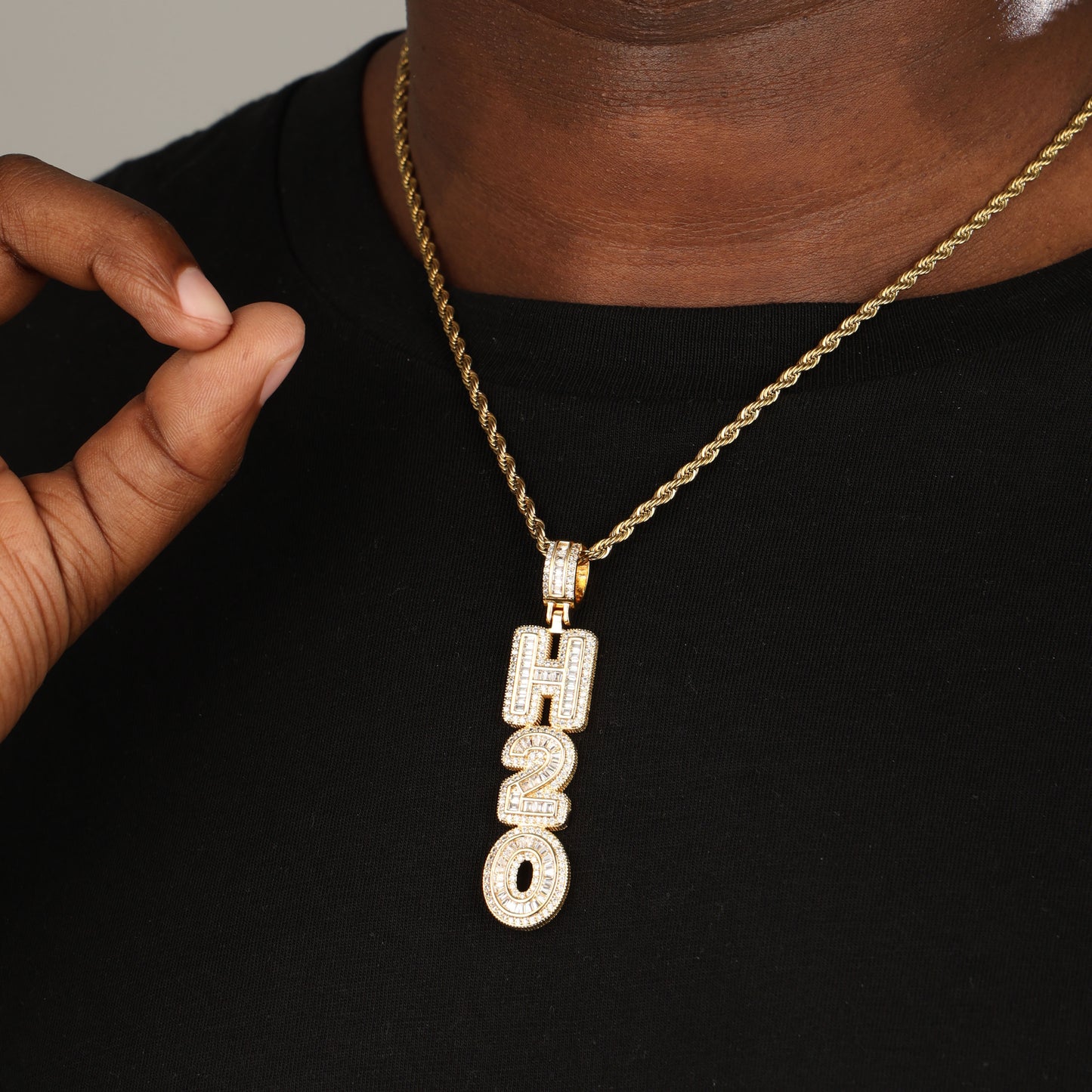 Iced Custom Baguette Letter Name Pendant 18K Gold