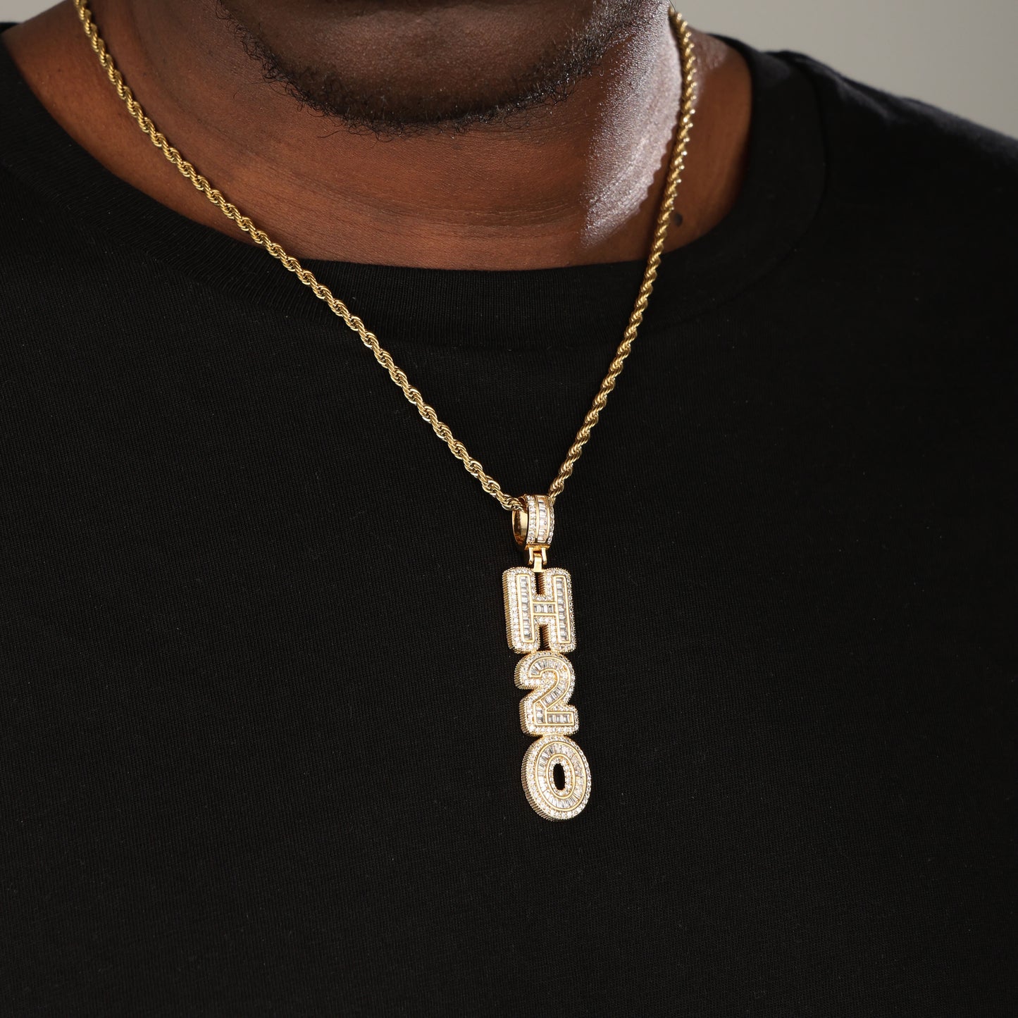 Iced Custom Baguette Letter Name Pendant 18K Gold