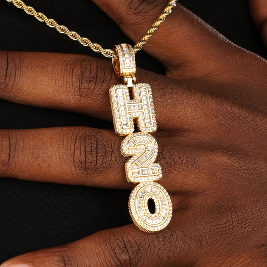 Iced Custom Baguette Letter Name Pendant 18K Gold
