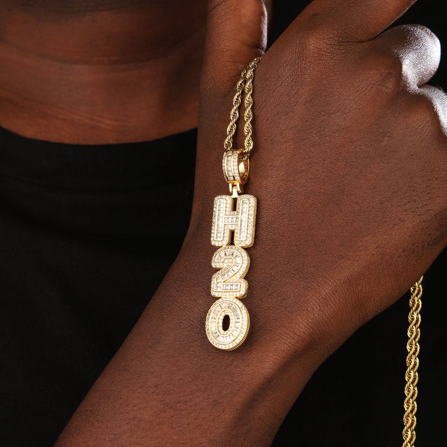 Iced Custom Baguette Letter Name Pendant 18K Gold