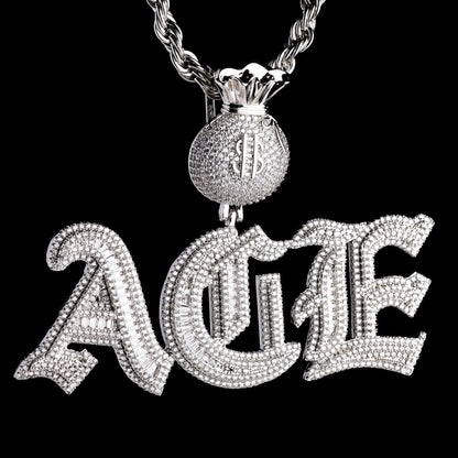 Custom Iced Baguette Old English Pendant White Gold