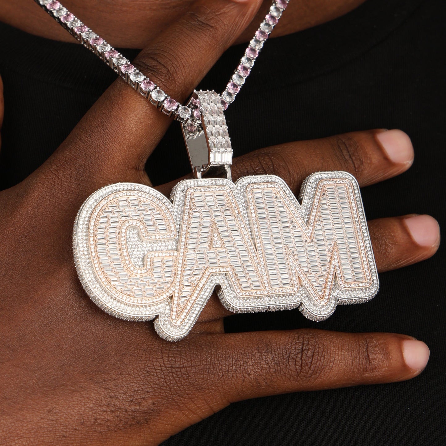 Custom Letters Baugette Two Layer Pendant Necklace