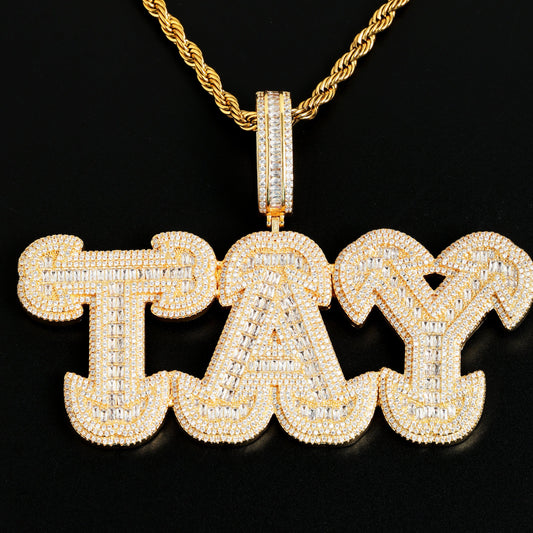 Custom Big Baguette Letter Name Pendant