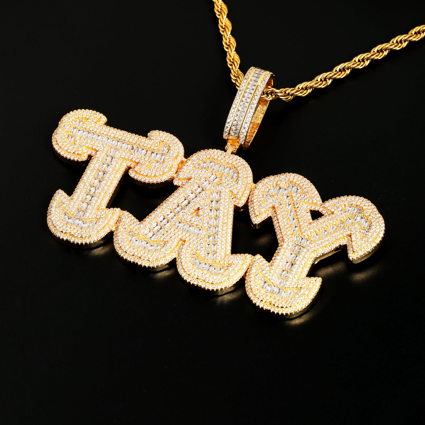 Custom Big Baguette Letter Name Pendant