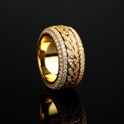 925 Silver Micro Paved Moissanite Rotatable Cuban Link Ring 18K Gold