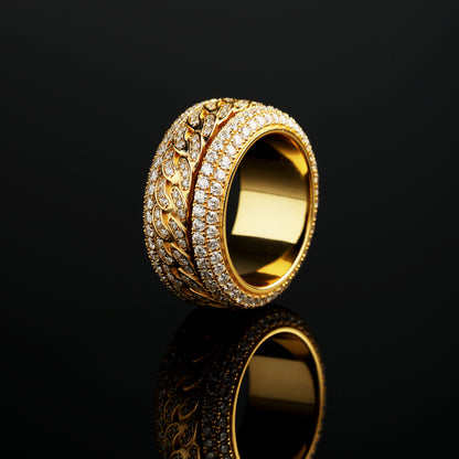 925 Silver Micro Paved Moissanite Rotatable Cuban Link Ring 18K Gold