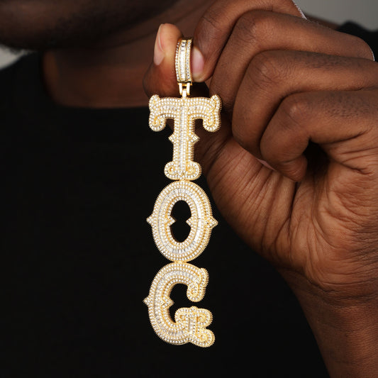 Custom Vertical Baguette Letter Pendant 18K Gold