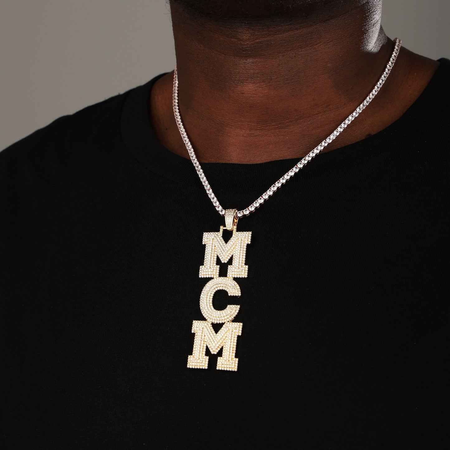 Custom Micro Pave Vertical Letter Name Necklace 18K Gold