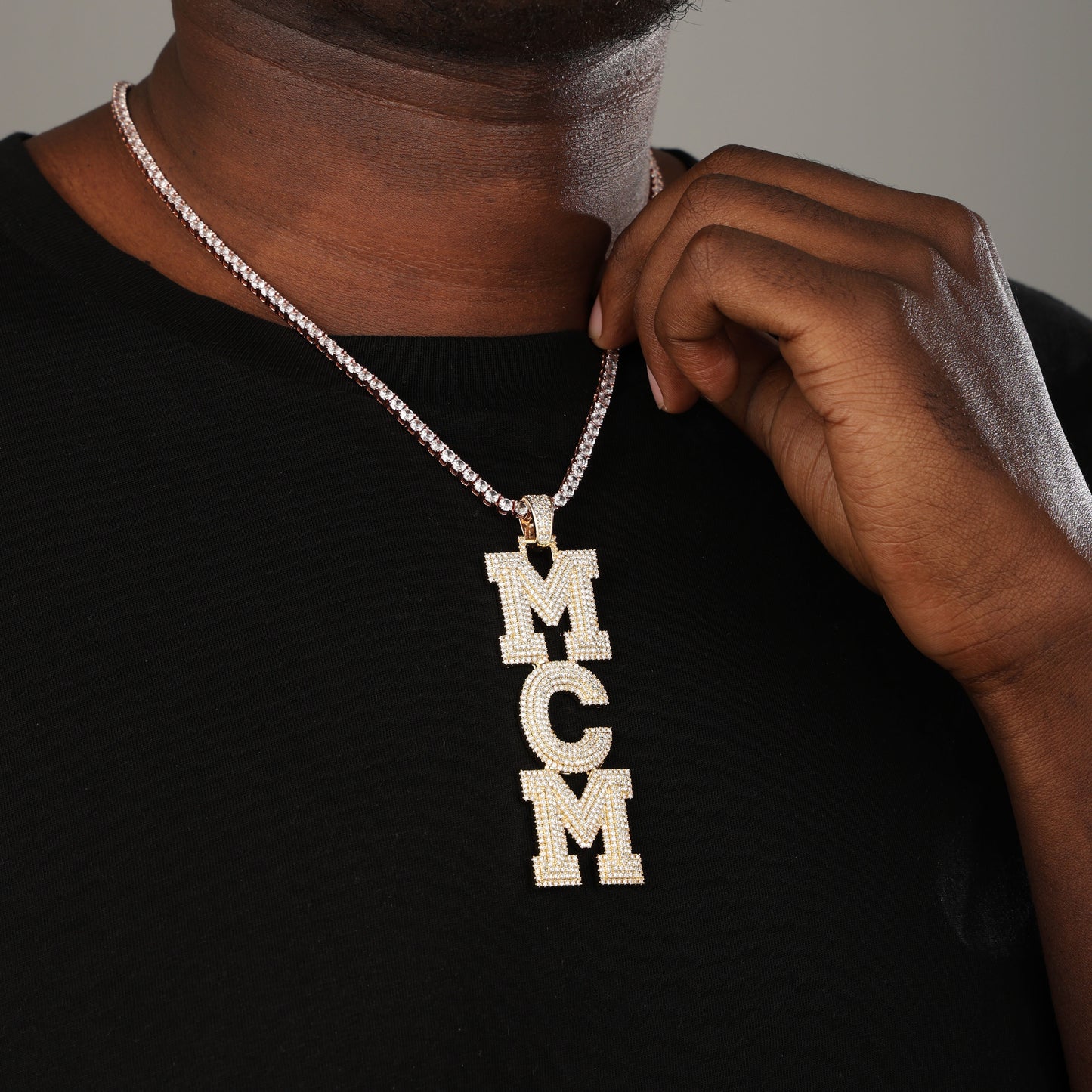 Custom Micro Pave Vertical Letter Name Necklace 18K Gold