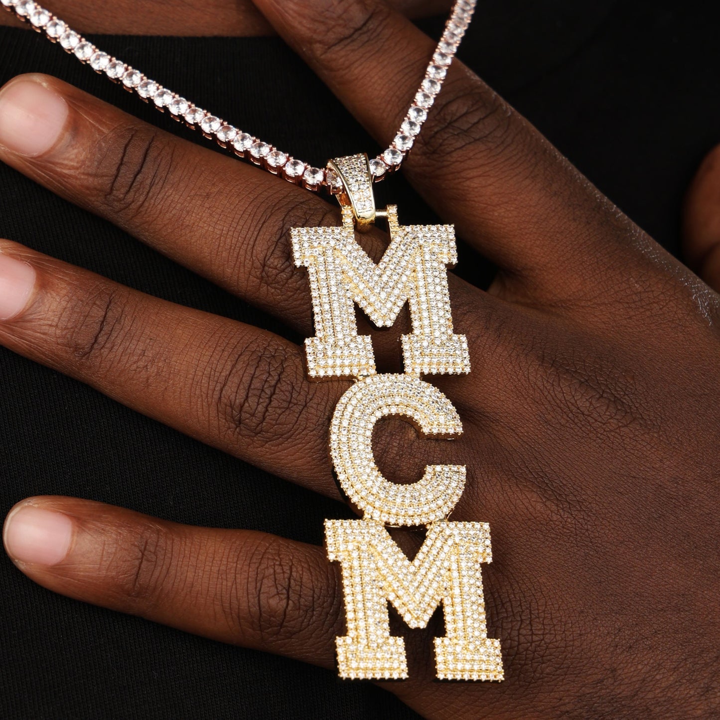 Custom Micro Pave Vertical Letter Name Necklace 18K Gold