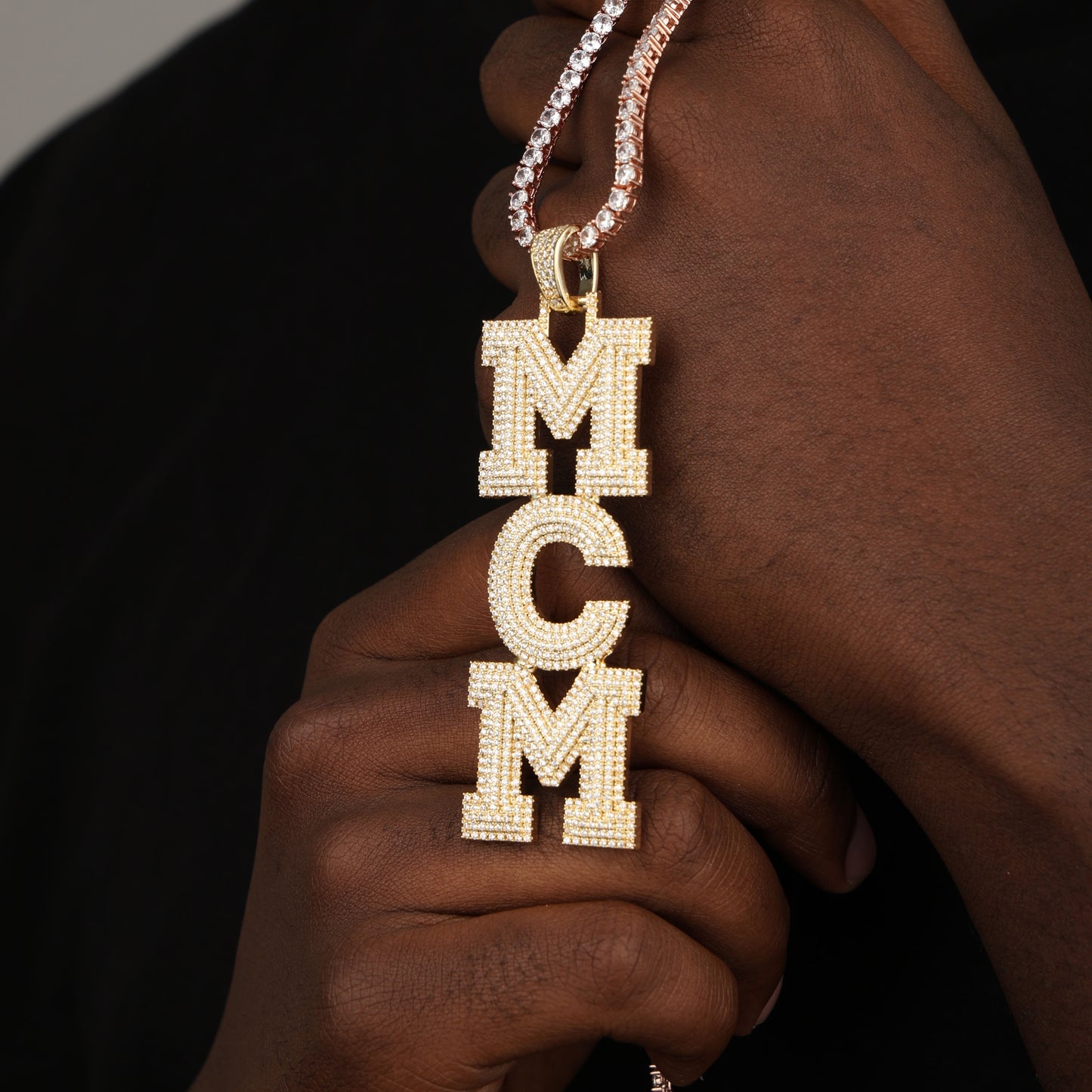 Custom Micro Pave Vertical Letter Name Necklace 18K Gold