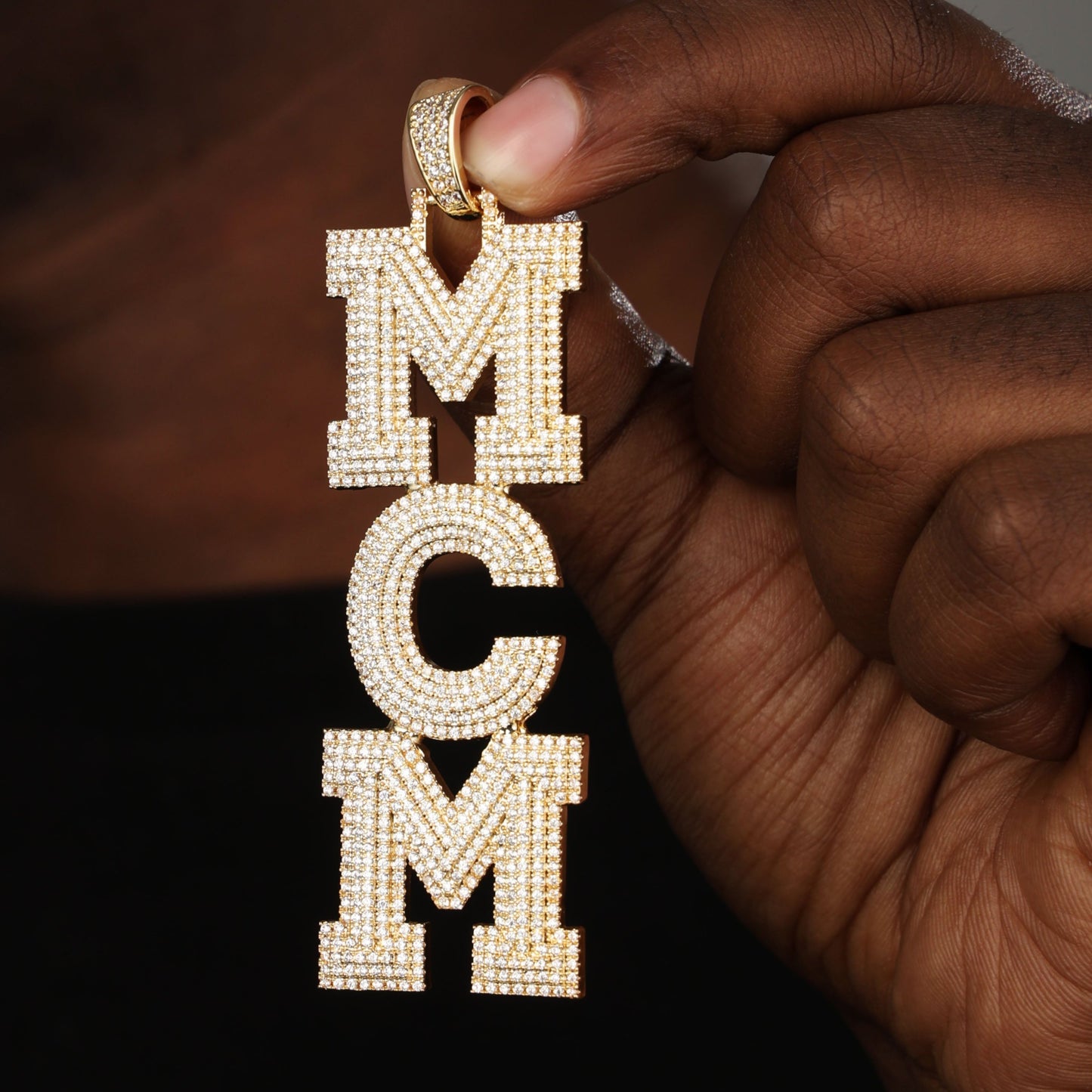 Custom Micro Pave Vertical Letter Name Necklace 18K Gold