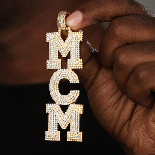 Custom Micro Pave Vertical Letter Name Necklace 18K Gold