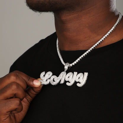 Custom Mens Baguette Letter Pendant White Gold