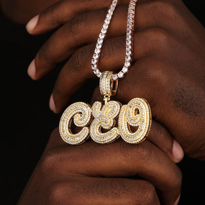 Custom Mens Baguette Letter Pendant 18K Gold