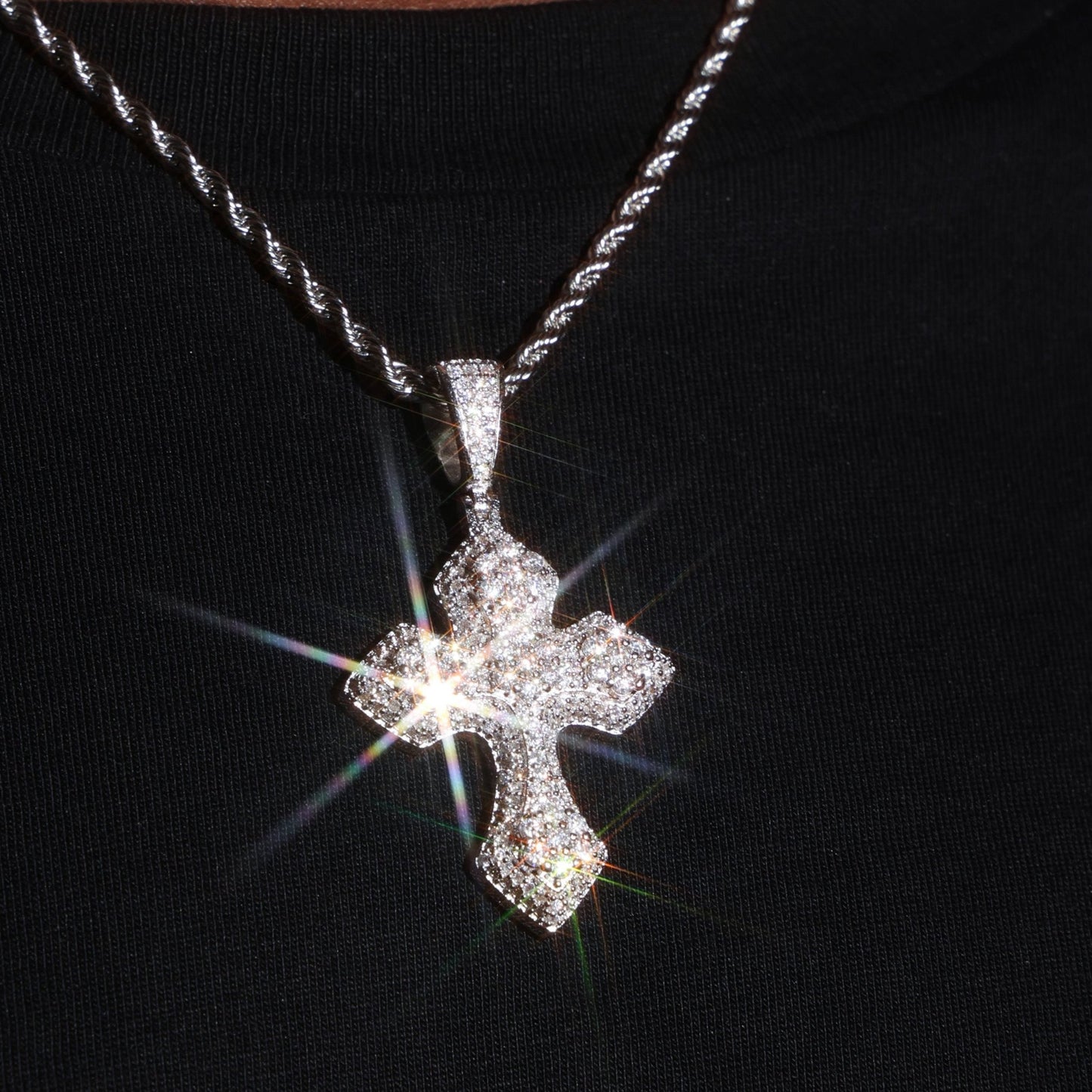 925 Silver Moissanite Cross Pendant White Gold