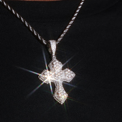 925 Silver Moissanite Cross Pendant White Gold