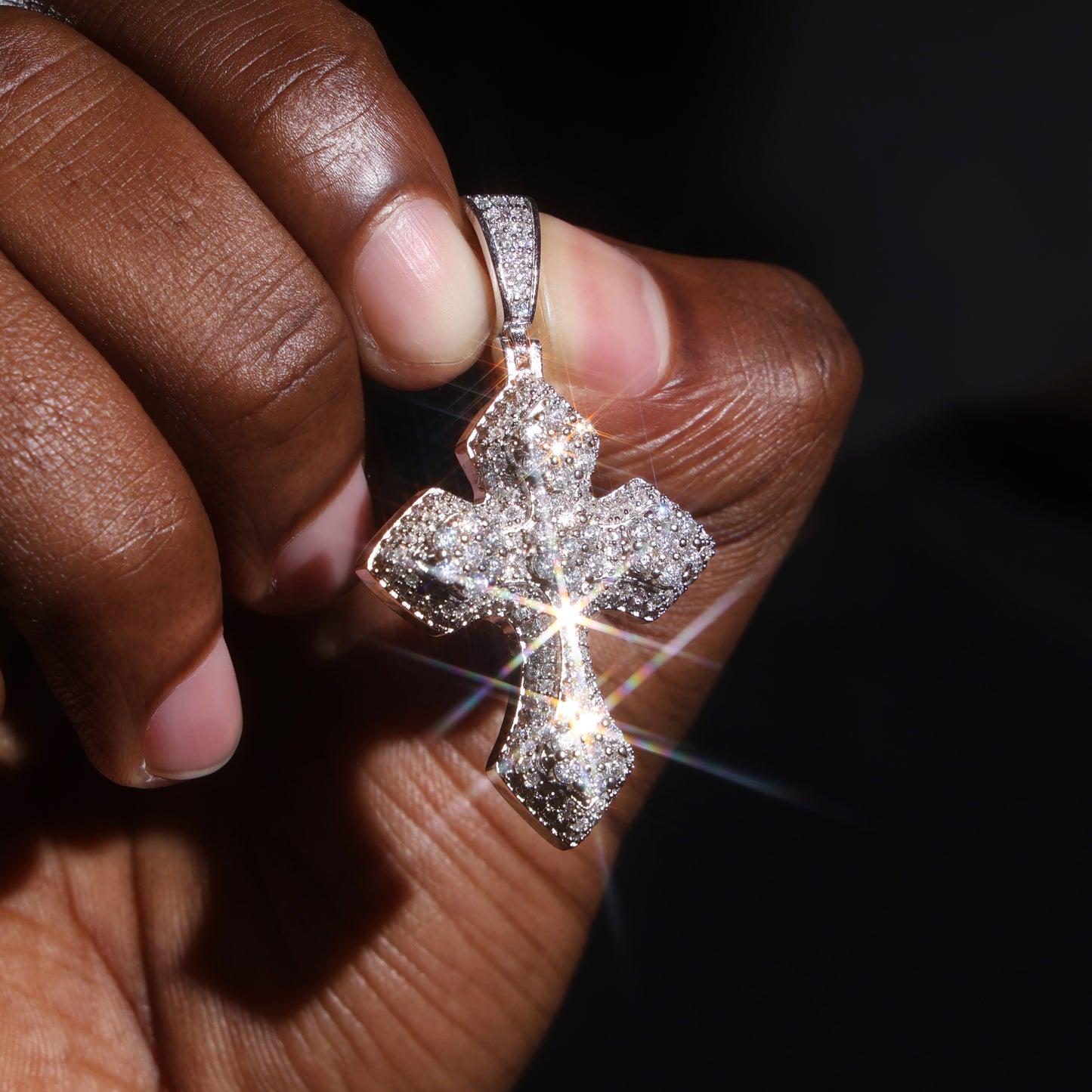 925 Silver Moissanite Cross Pendant White Gold