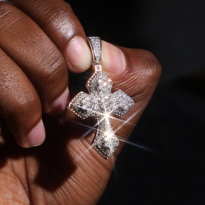 925 Silver Moissanite Cross Pendant White Gold