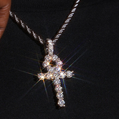 925 Silver Moissanite Ankh Necklace Pendant White Gold