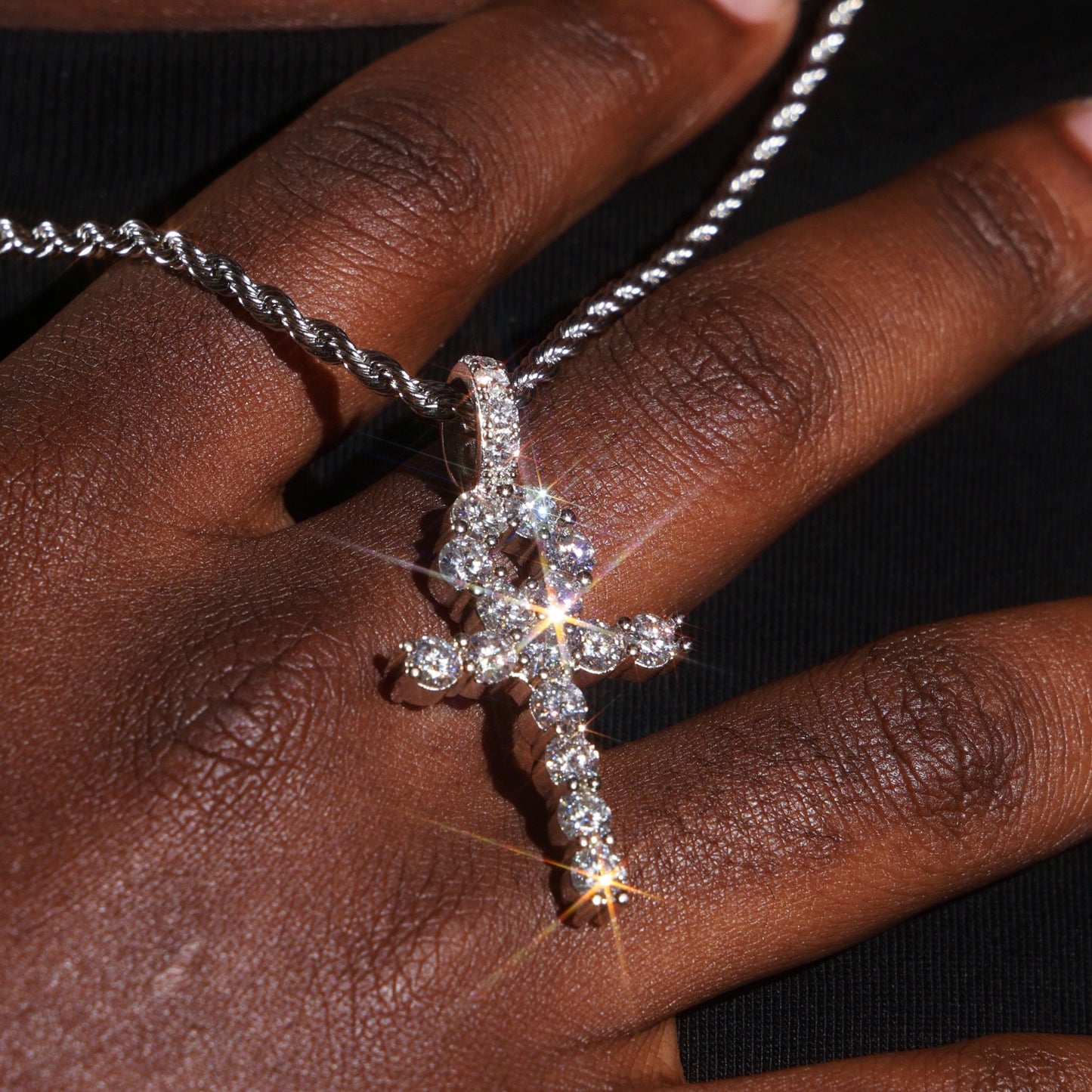 925 Silver Moissanite Ankh Necklace Pendant White Gold