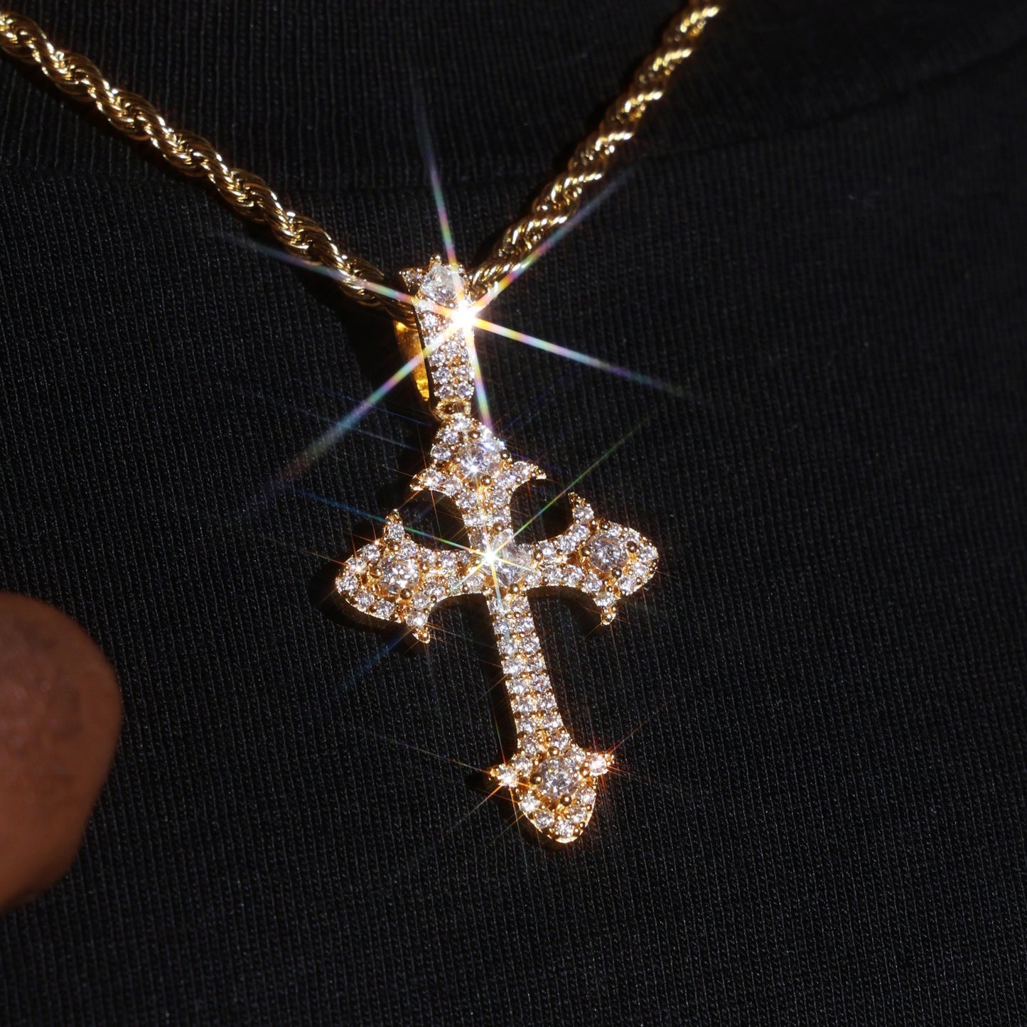 925 Silver Moissanite Fleur Cross Pendant 18K Gold