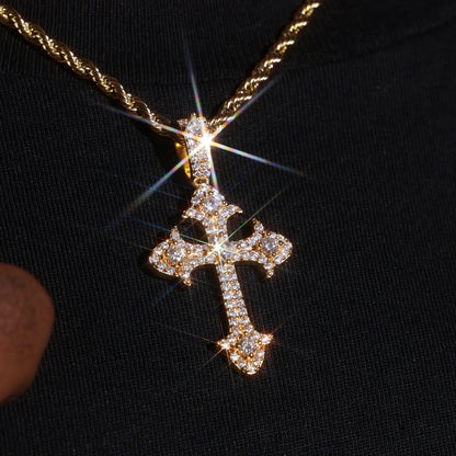925 Silver Moissanite Fleur Cross Pendant 18K Gold