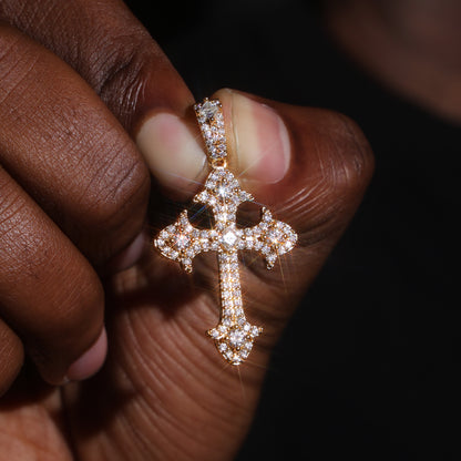 925 Silver Moissanite Fleur Cross Pendant 18K Gold