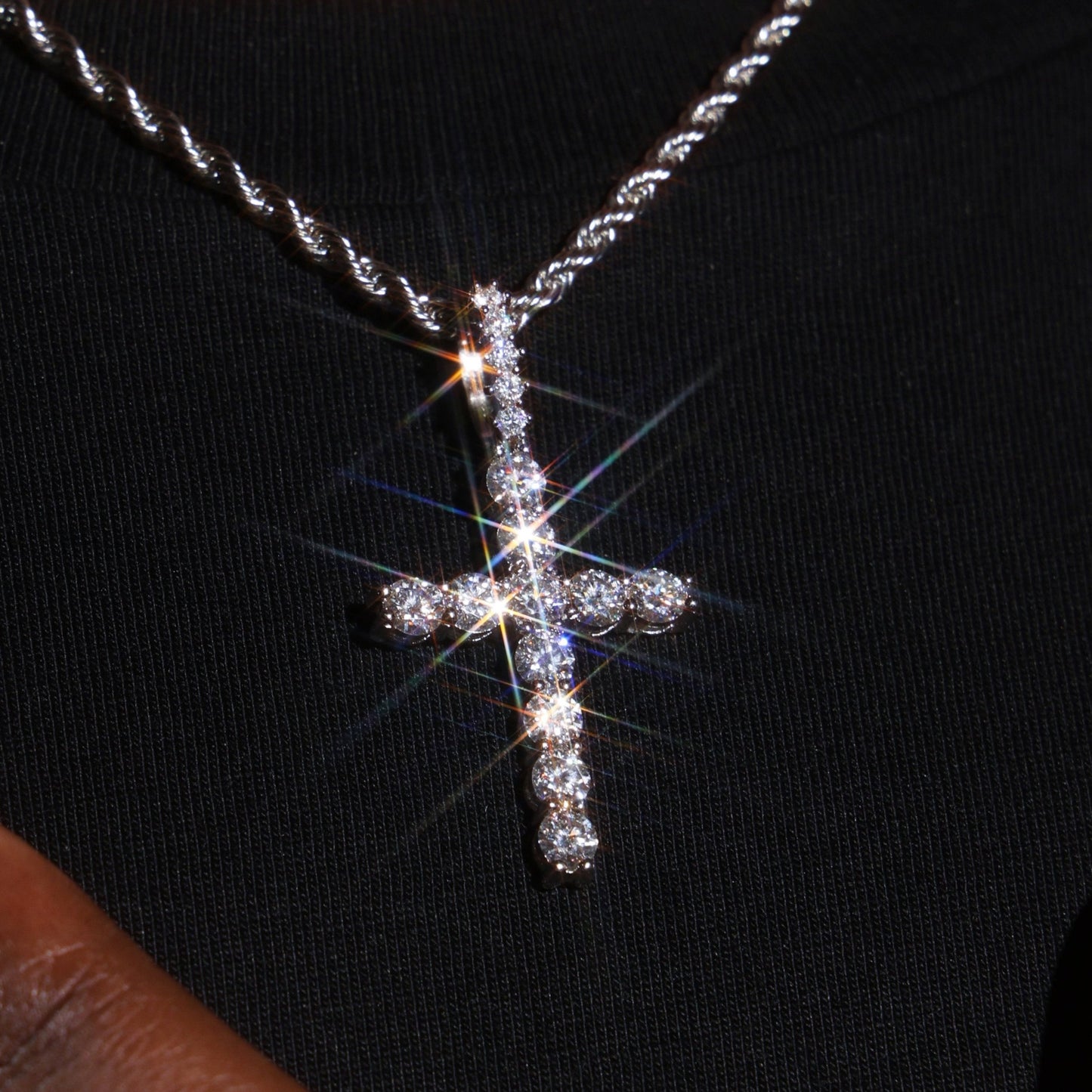 925 Silver Moissanite Cross Necklace Pendant White Gold