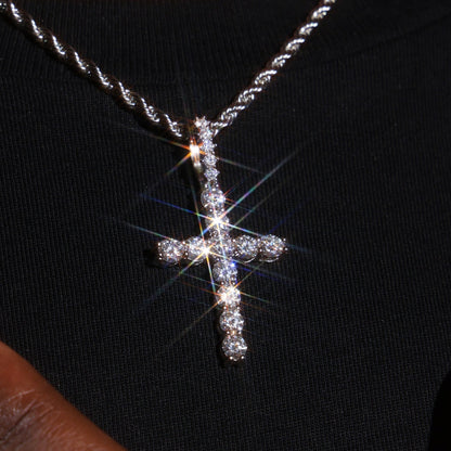 925 Silver Moissanite Cross Necklace Pendant White Gold