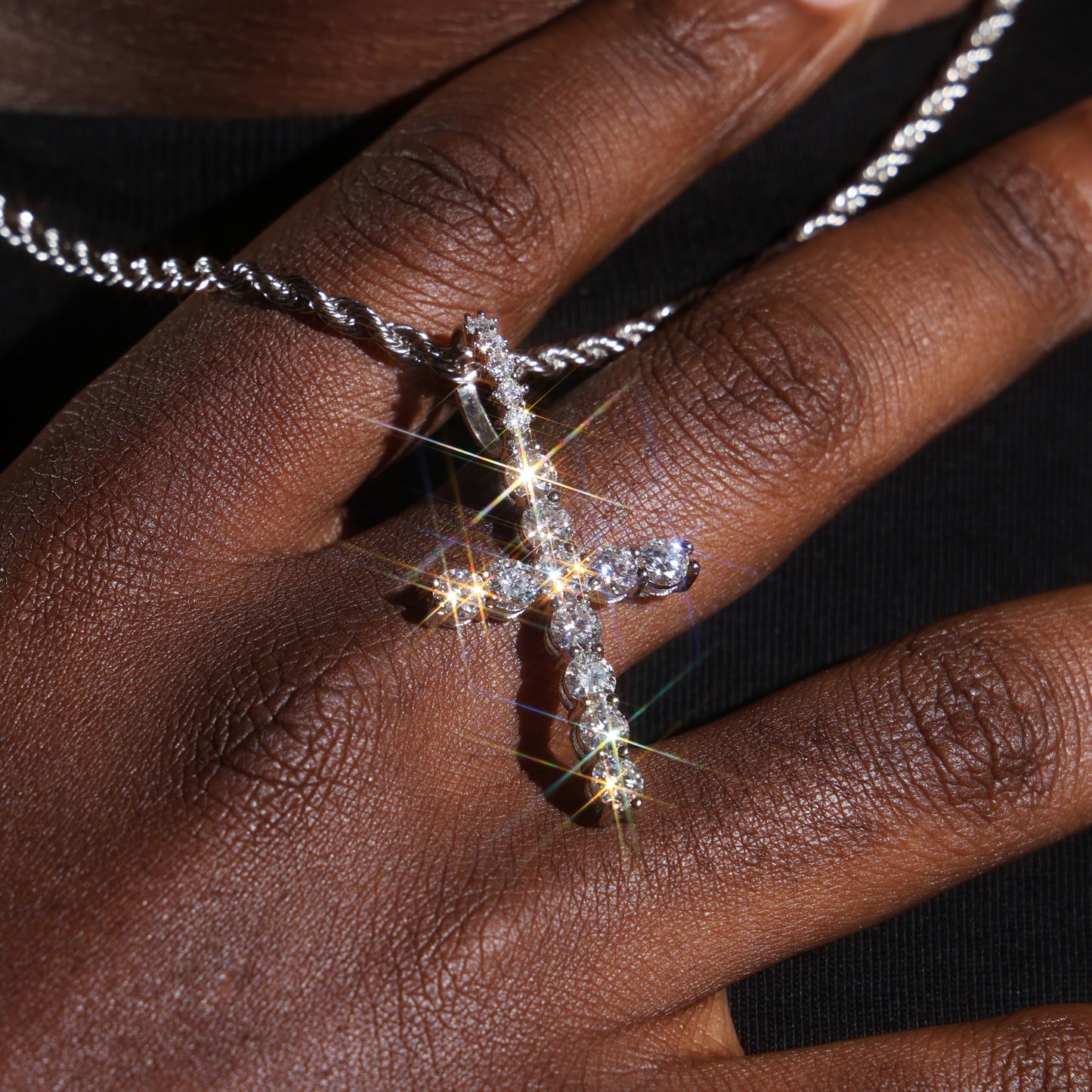 925 Silver Moissanite Cross Necklace Pendant White Gold