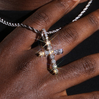 925 Silver Moissanite Cross Necklace Pendant White Gold