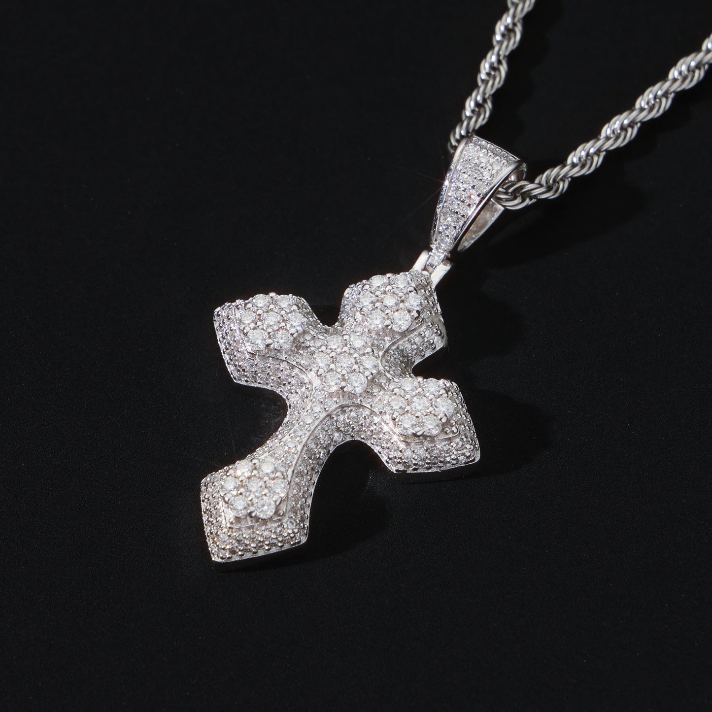 925 Silver Moissanite Cross Pendant White Gold